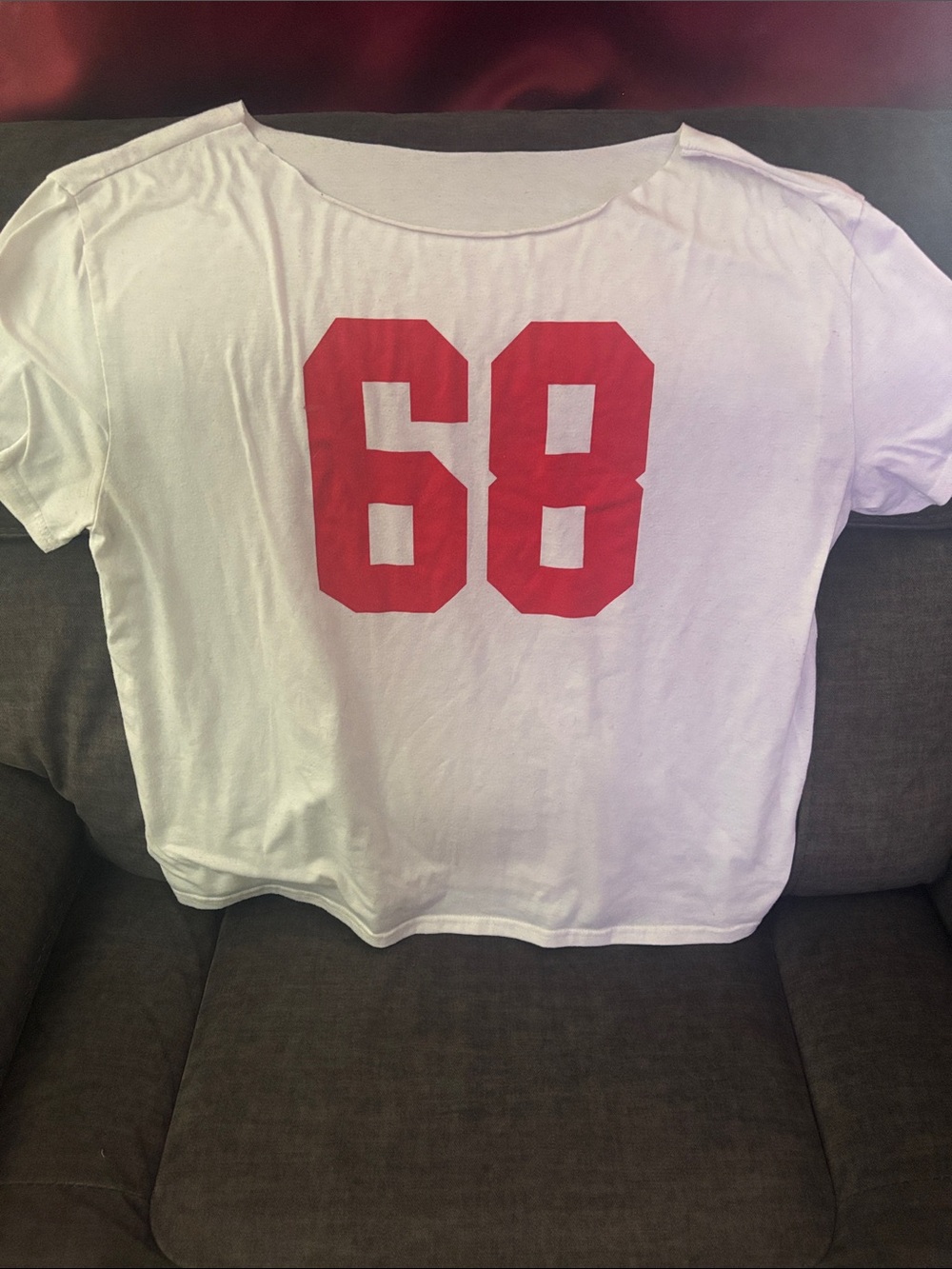 White Graphic Tee with Red 68 Print